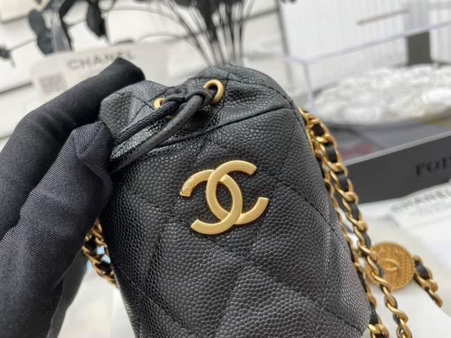 Chanel Drawstring Bag & Gold Metal A68081 black