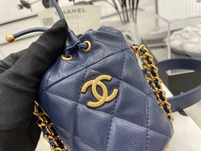 Chanel Drawstring Bag & Gold Metal A68081 dark blue