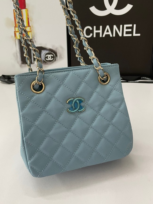 Chanel mini Shoulder Bag Grained Calfskin&Gold-Tone Metal AB3176 blue