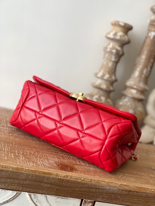 Chanel SMALL FLAP BAG Lambskin & Gold-Tone Metal AS3367 red