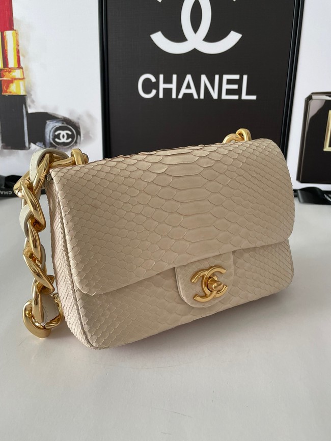 Chanel SMALL FLAP BAG Snakeskin & Gold-Tone Metal AS3214 Beige