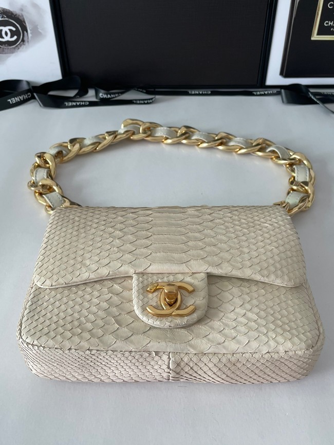 Chanel SMALL FLAP BAG Snakeskin & Gold-Tone Metal AS3214 Beige