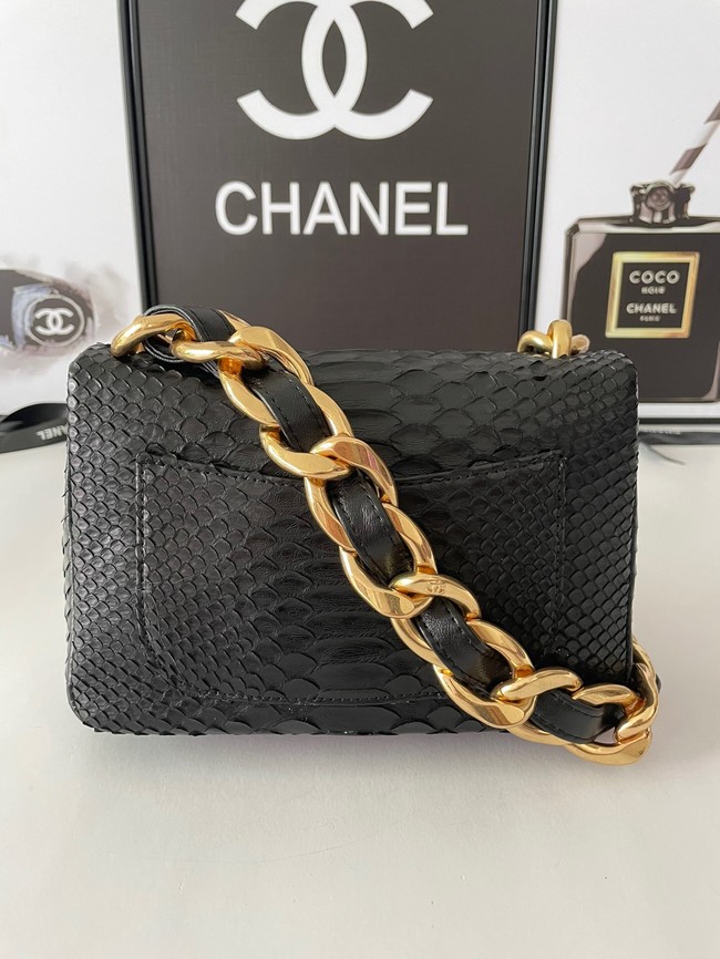 Chanel SMALL FLAP BAG Snakeskin & Gold-Tone Metal AS3214 black