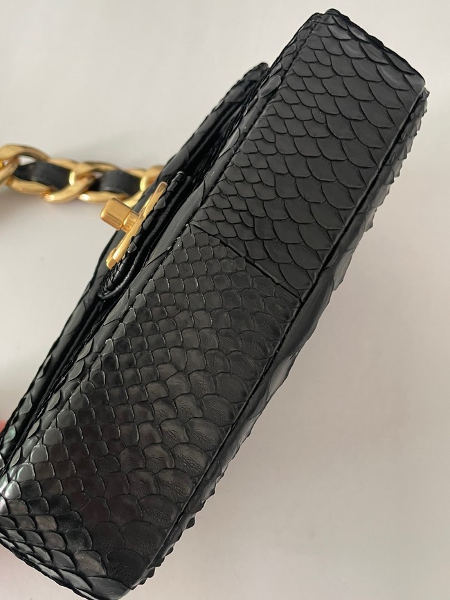 Chanel SMALL FLAP BAG Snakeskin & Gold-Tone Metal AS3214 black