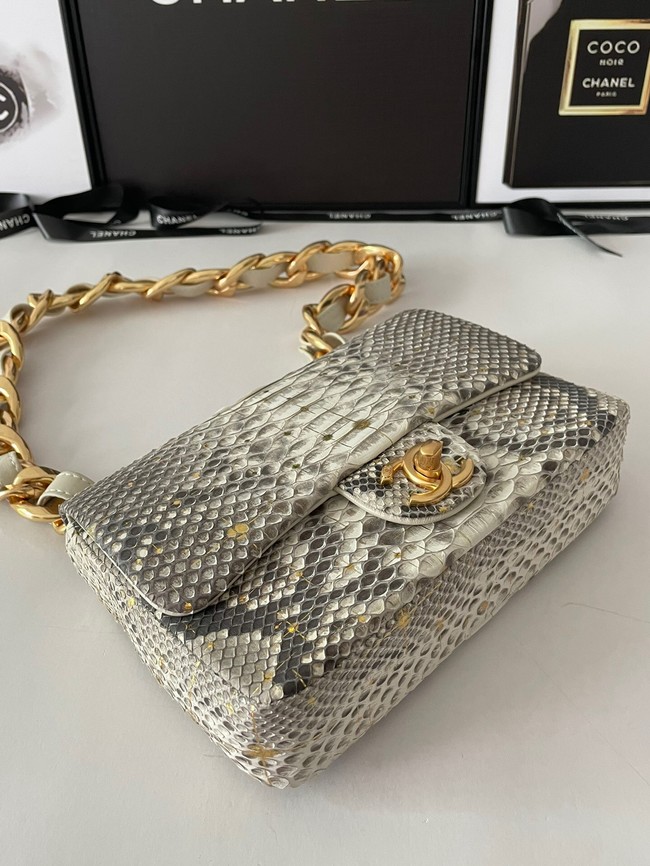 Chanel SMALL FLAP BAG Snakeskin & Gold-Tone Metal AS3214 gray