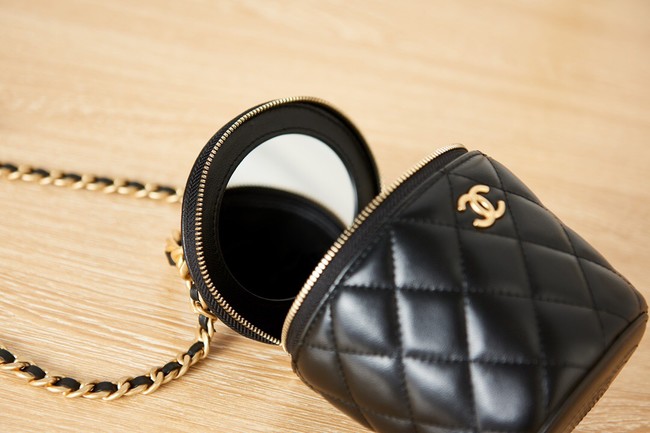 CHANEL VANITY WITH CHAIN Lambskin & Gold-Tone Metal AS2873 black