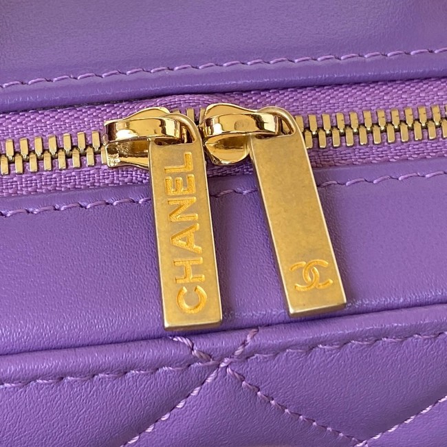 Chanel VANITY CASE Lambskin & Gold-Tone Metal AS3319 Purple