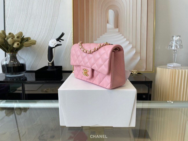 Chanel mini Classic Flap Bag Original Sheepskin Leather A1116 pink&Gold-Tone Metal