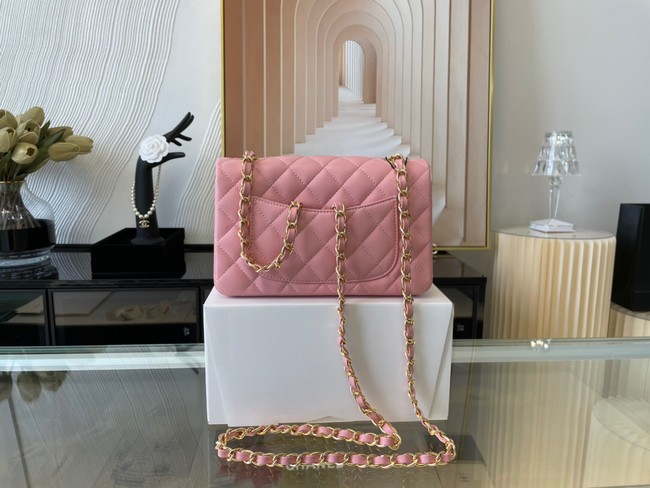 Chanel mini Classic Flap Bag Original Sheepskin Leather A1116 pink&Gold-Tone Metal