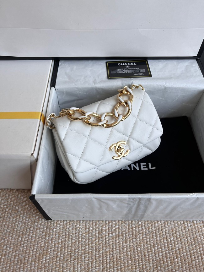 Chanel FLAP BAG Lambskin & Gold-Tone Metal AS3375 white