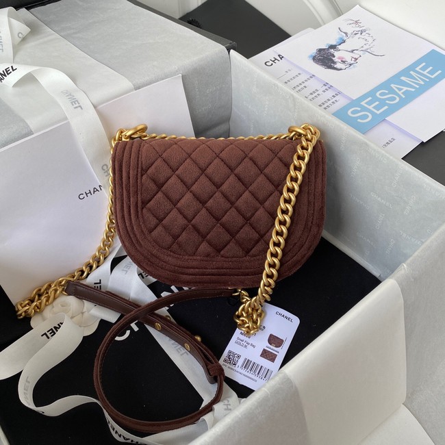 SMALL BOY CHANEL MESSENGER BAG AS3350 Coffee