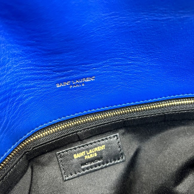 Yves Saint Laurent LOULOU PUFFER MEDIUM BAG IN QUILTED CRINKLED MATTE LEATHER Y577475 Electro optic blue