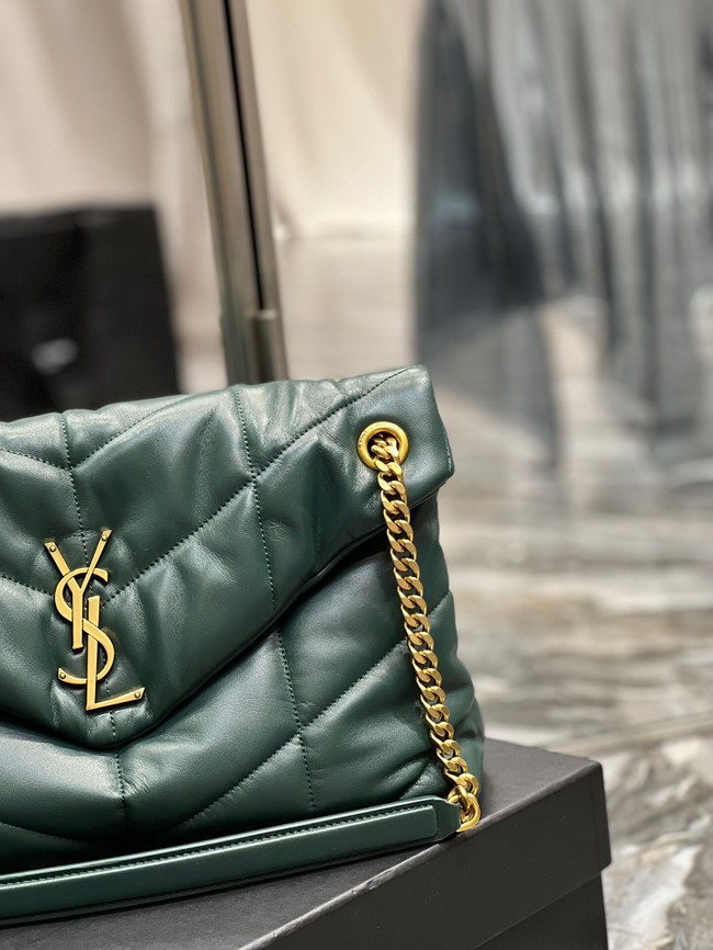 Yves Saint Laurent LOULOU PUFFER MEDIUM BAG IN QUILTED CRINKLED MATTE LEATHER Y577475 blackish green