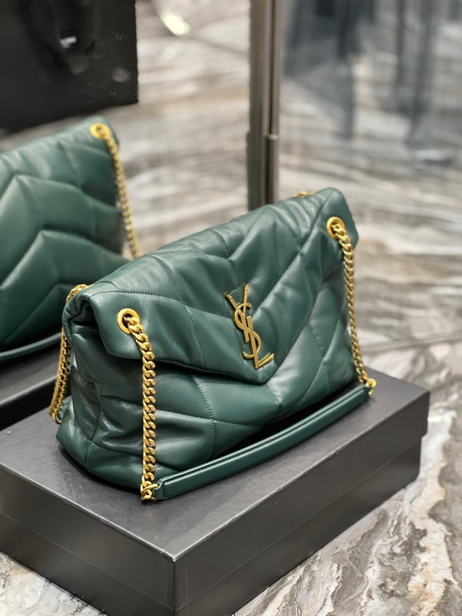 Yves Saint Laurent LOULOU PUFFER MEDIUM BAG IN QUILTED CRINKLED MATTE LEATHER Y577475 blackish green