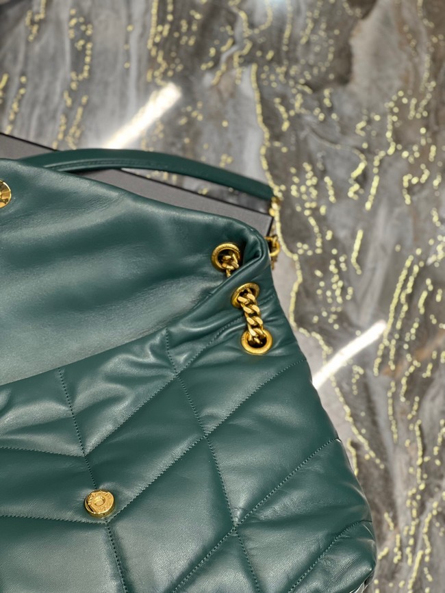 Yves Saint Laurent LOULOU PUFFER MEDIUM BAG IN QUILTED CRINKLED MATTE LEATHER Y577475 blackish green