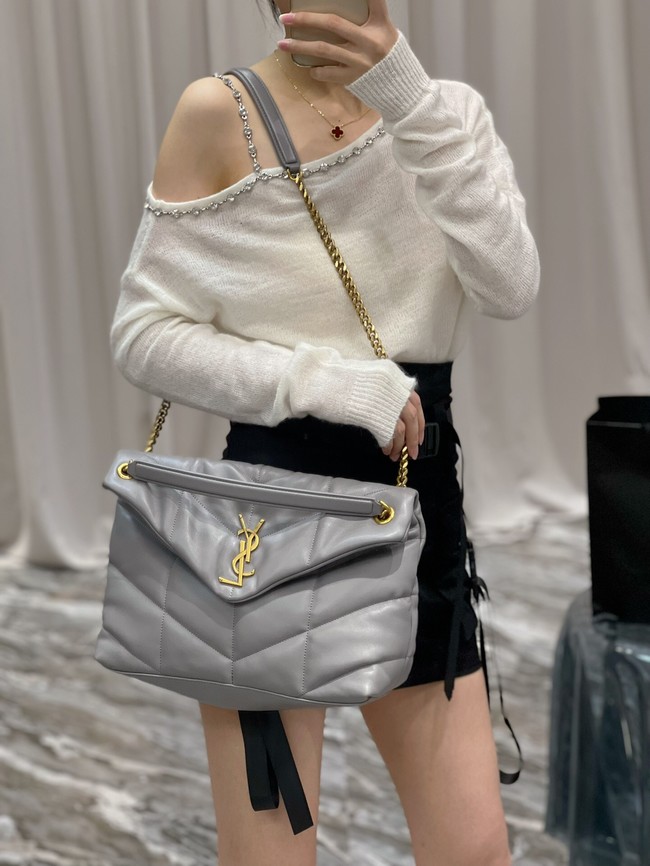 Yves Saint Laurent PUFFER SMALL CHAIN BAG IN QUILTED LAMBSKIN 5774761 gray