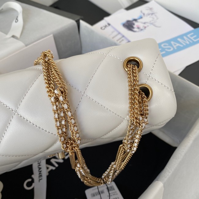 Chanel small FLAP BAG Lambskin & Gold-Tone Metal AS3387 white