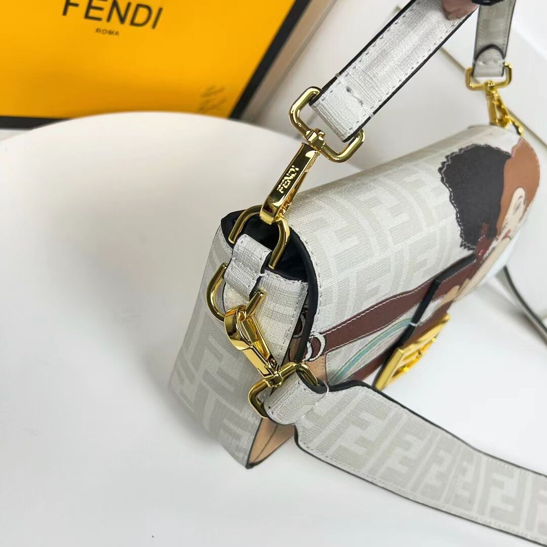 Fendi FF glazed fabric bag with inlay Baguette F0705 gray