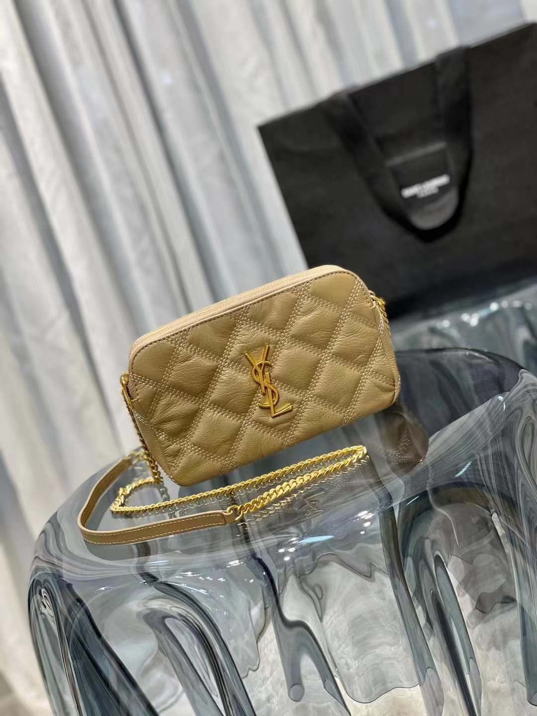 SAINT LAURENT MONOGRAM CHAIN WALLET IN LEATHER 655941 BEIGE