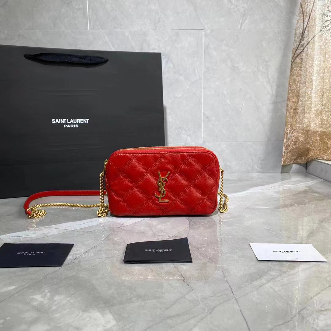 SAINT LAURENT MONOGRAM CHAIN WALLET IN LEATHER 655941 red