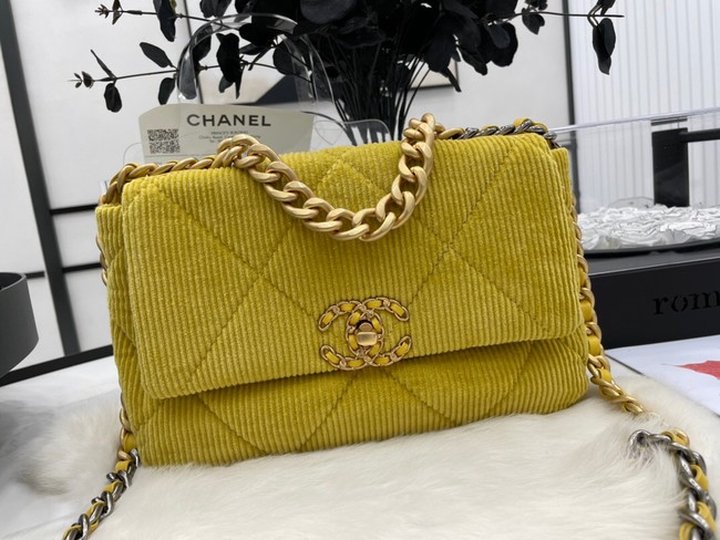 CHANEL 19 HANDBAG Corduroy AS1160 Green