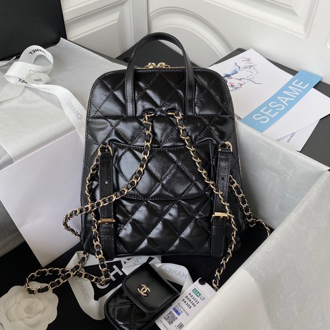 Chanel Lambskin & Gold-Tone Metal Backpack AS3332 black