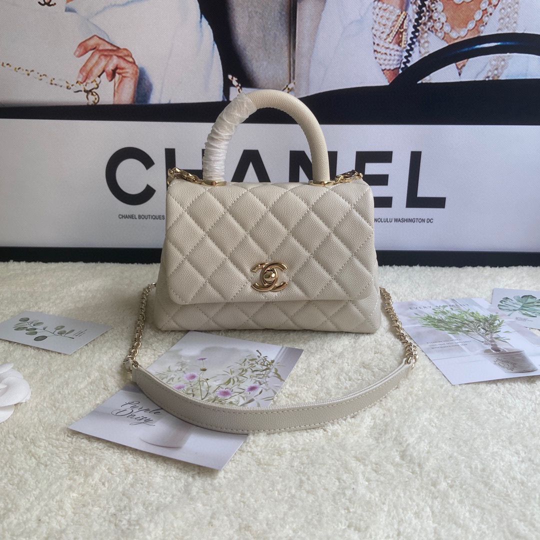 chanel mini flap bag with top handle AS2215 cream