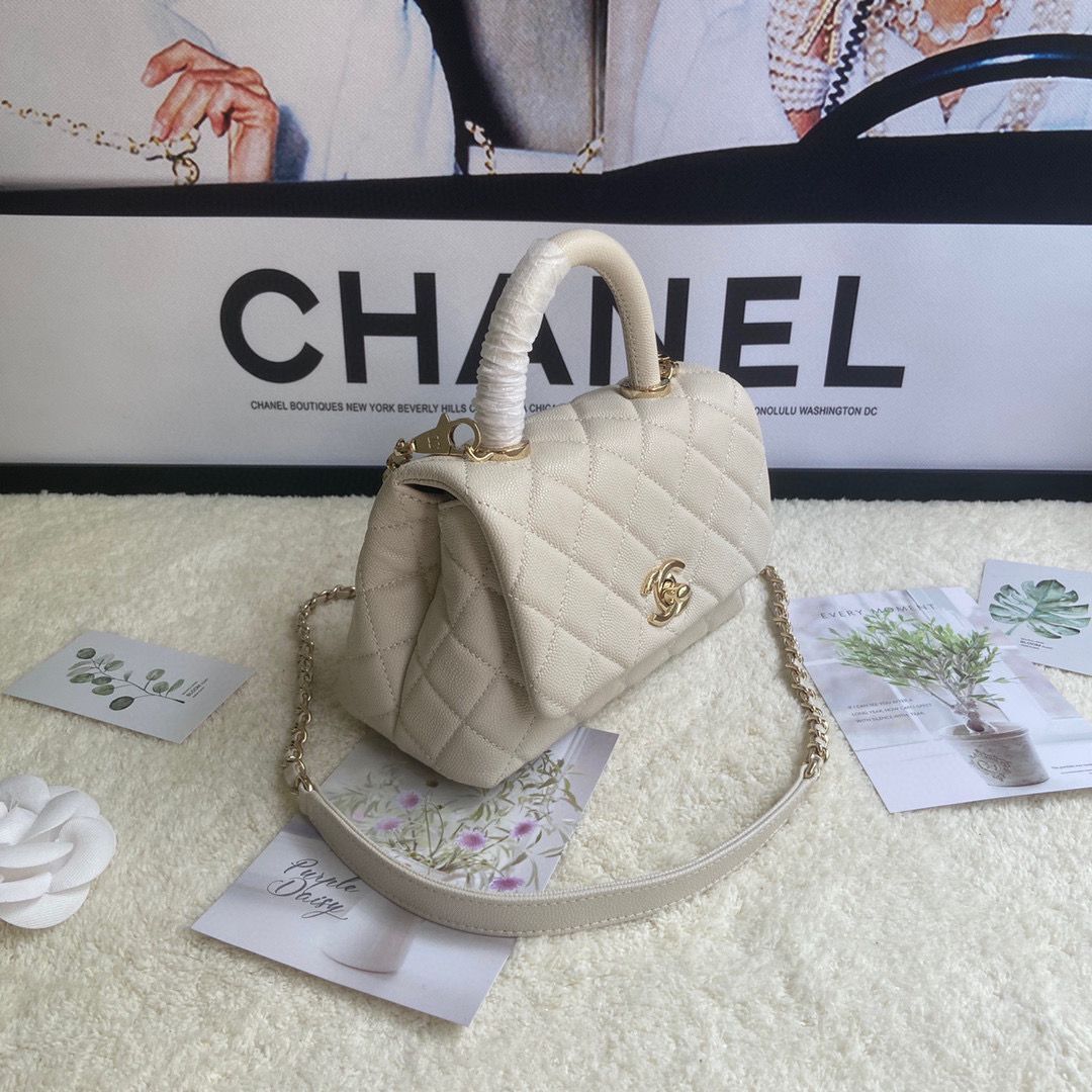 chanel mini flap bag with top handle AS2215 cream