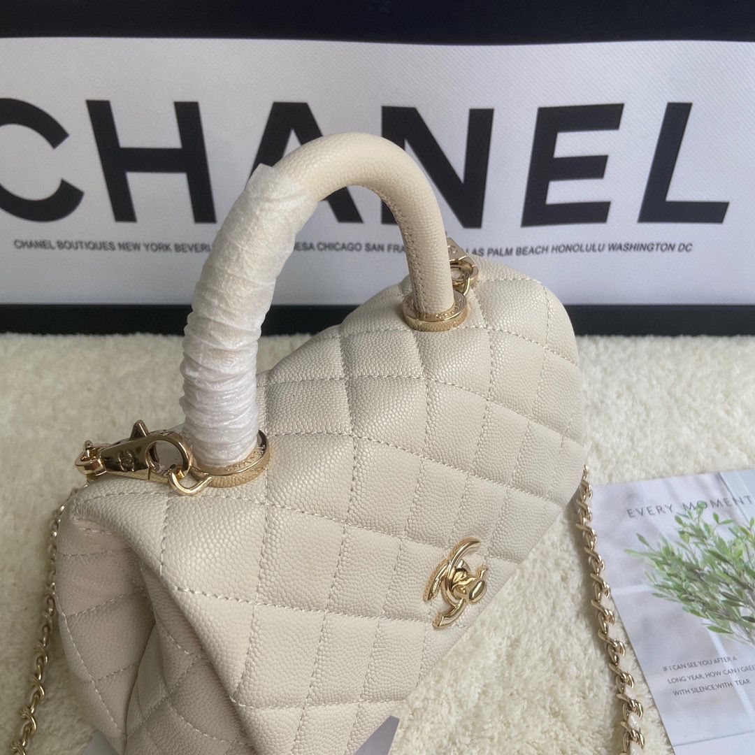 chanel mini flap bag with top handle AS2215 cream