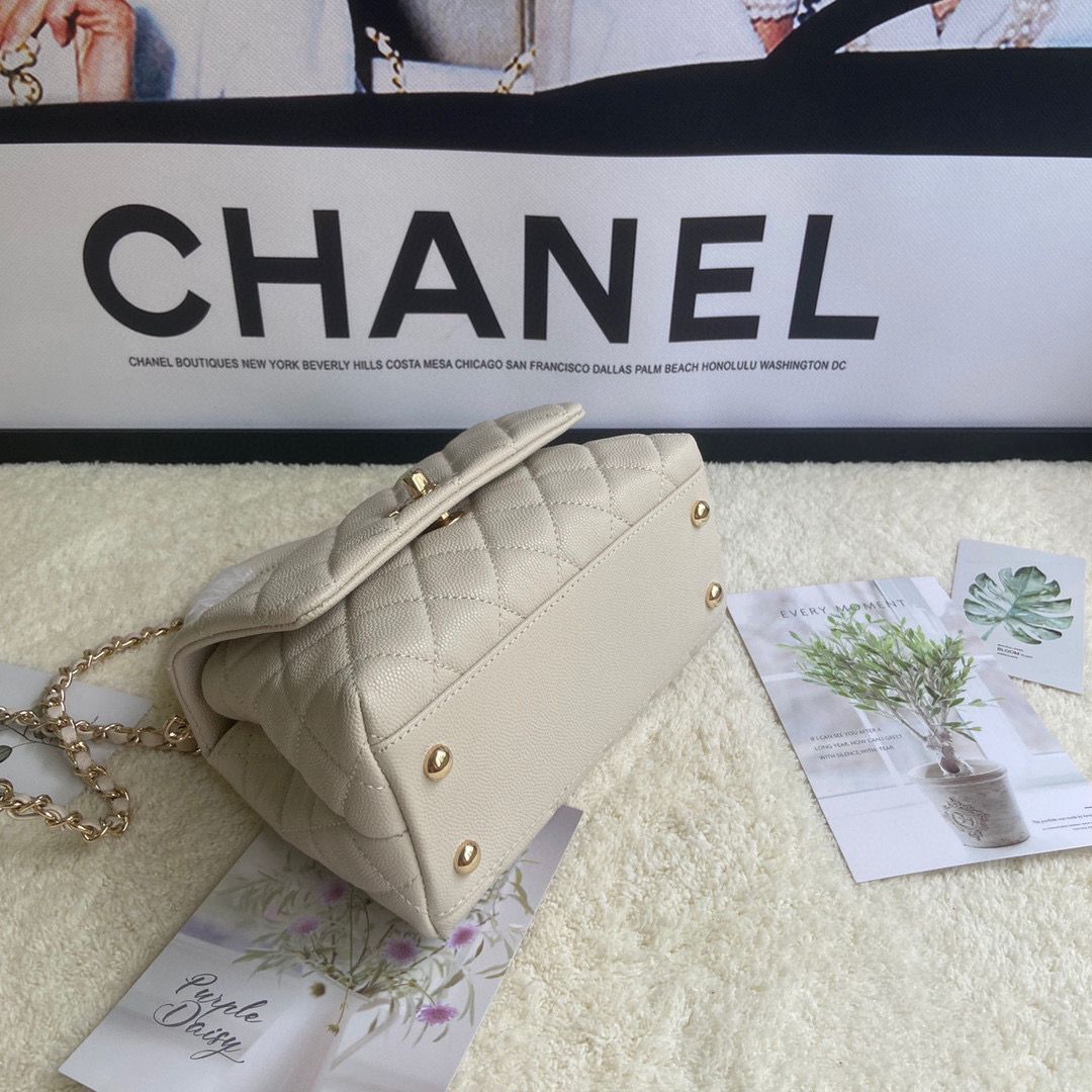 chanel mini flap bag with top handle AS2215 cream