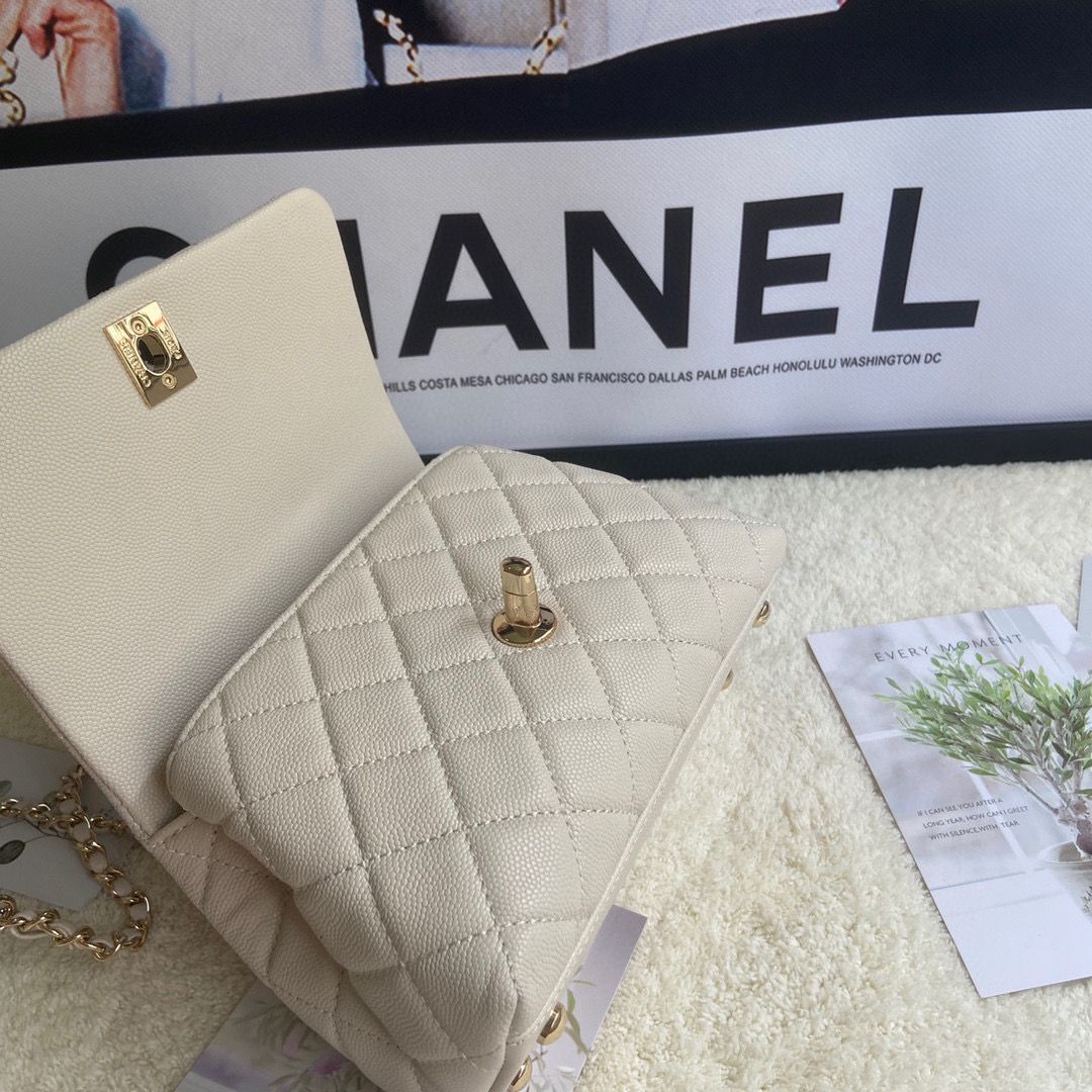 chanel mini flap bag with top handle AS2215 cream