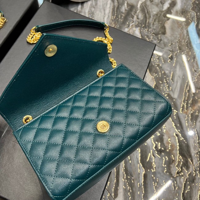 SAINT LAURENT MONOGRAM CHAIN WALLET IN MIX MATELASSE GRAIN DE POUDRE EMBOSSED LEATHER 620280 GREEN