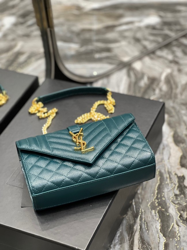 SAINT LAURENT MONOGRAM CHAIN WALLET IN MIX MATELASSE GRAIN DE POUDRE EMBOSSED LEATHER 620280 GREEN