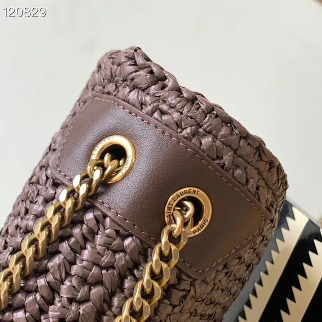 SAINT LAURENT NIKI MEDIUM CHAIN BAG IN RAFFIA 498894 BROWN