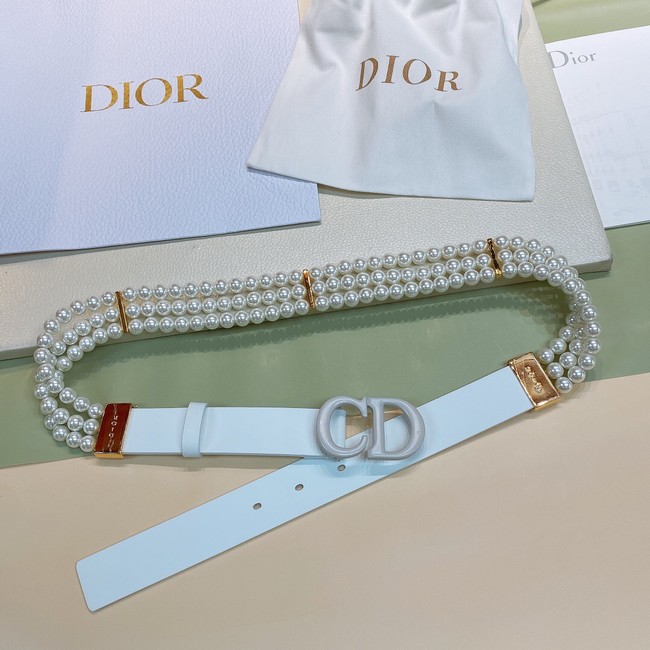 DIOR CARO PEARLS BELT 30 MM B0292UWFR white