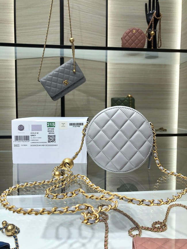 Chanel CLUTCH WITH CHAIN Lambskin & Gold-Tone Metal AS1449 gray