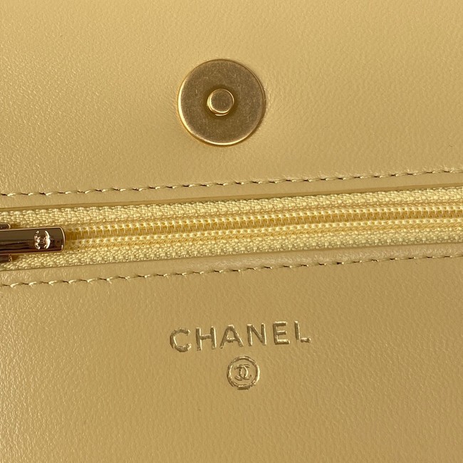 CHANEL WALLET ON CHAIN Lambskin & Gold-Tone Metal AP2923 light yellow