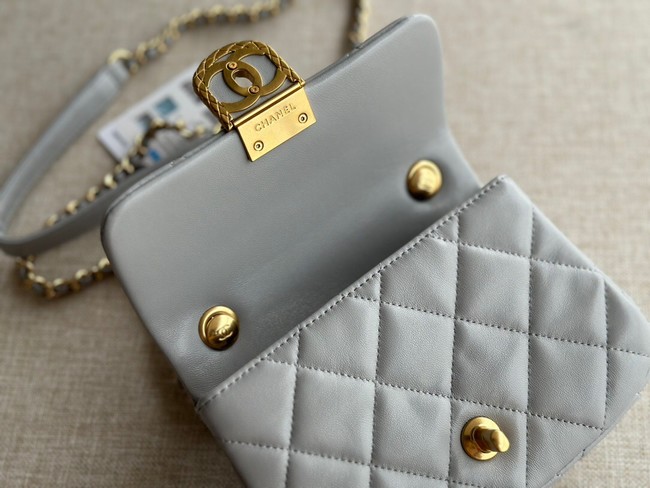 Chanel MINI FLAP BAG Lambskin & Gold-Tone Metal AS3473 gray