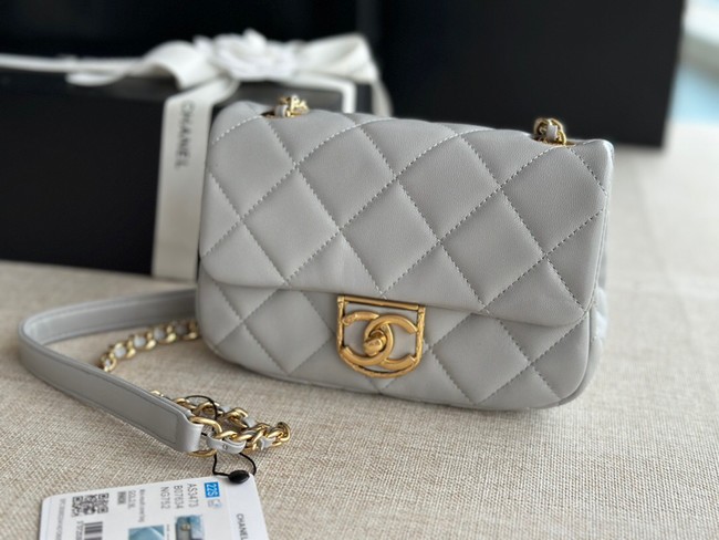 Chanel MINI FLAP BAG Lambskin & Gold-Tone Metal AS3473 gray