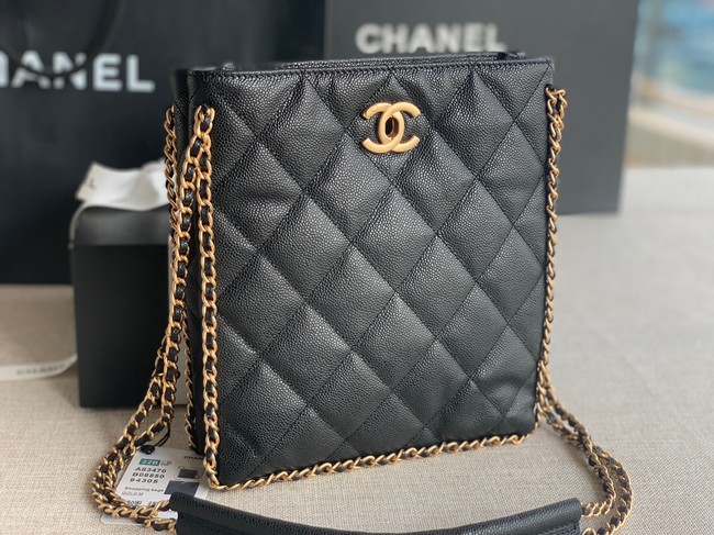 Chanel SMALL SHOPPING BAG Grained Calfskin & Gold-Tone Metal AS3470 black