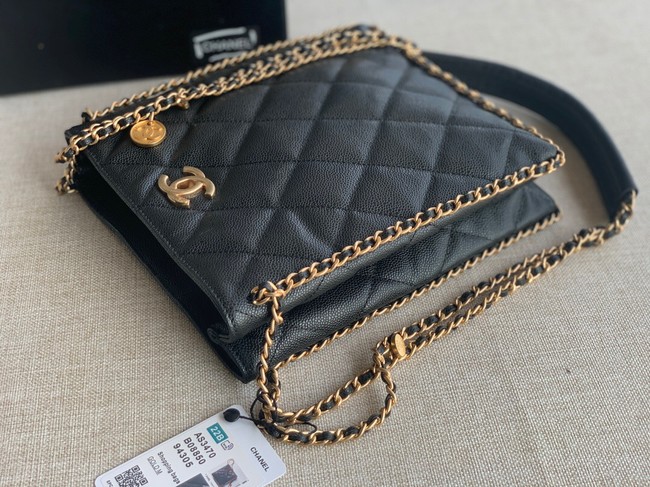 Chanel SMALL SHOPPING BAG Grained Calfskin & Gold-Tone Metal AS3470 black