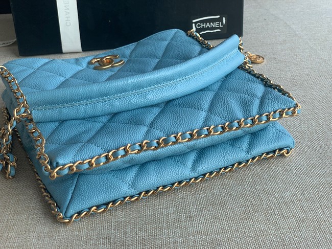 Chanel SMALL SHOPPING BAG Grained Calfskin & Gold-Tone Metal AS3470 light blue