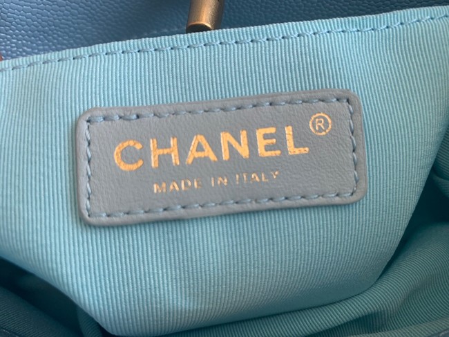 Chanel SMALL SHOPPING BAG Grained Calfskin & Gold-Tone Metal AS3470 light blue