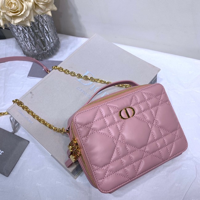 DIOR CARO BOX BAG WITH CHAIN Latte Quilted Macrocannage Calfskin S5140UNG pink