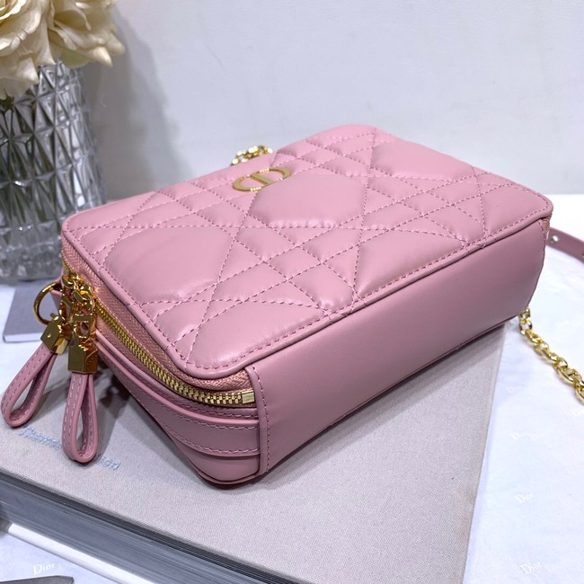 DIOR CARO BOX BAG WITH CHAIN Latte Quilted Macrocannage Calfskin S5140UNG pink