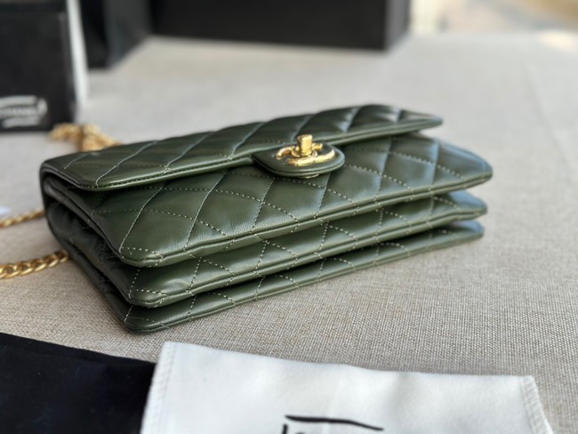 CHANEL FLAP BAG Lambskin & Gold-Tone Metal AS3609 green