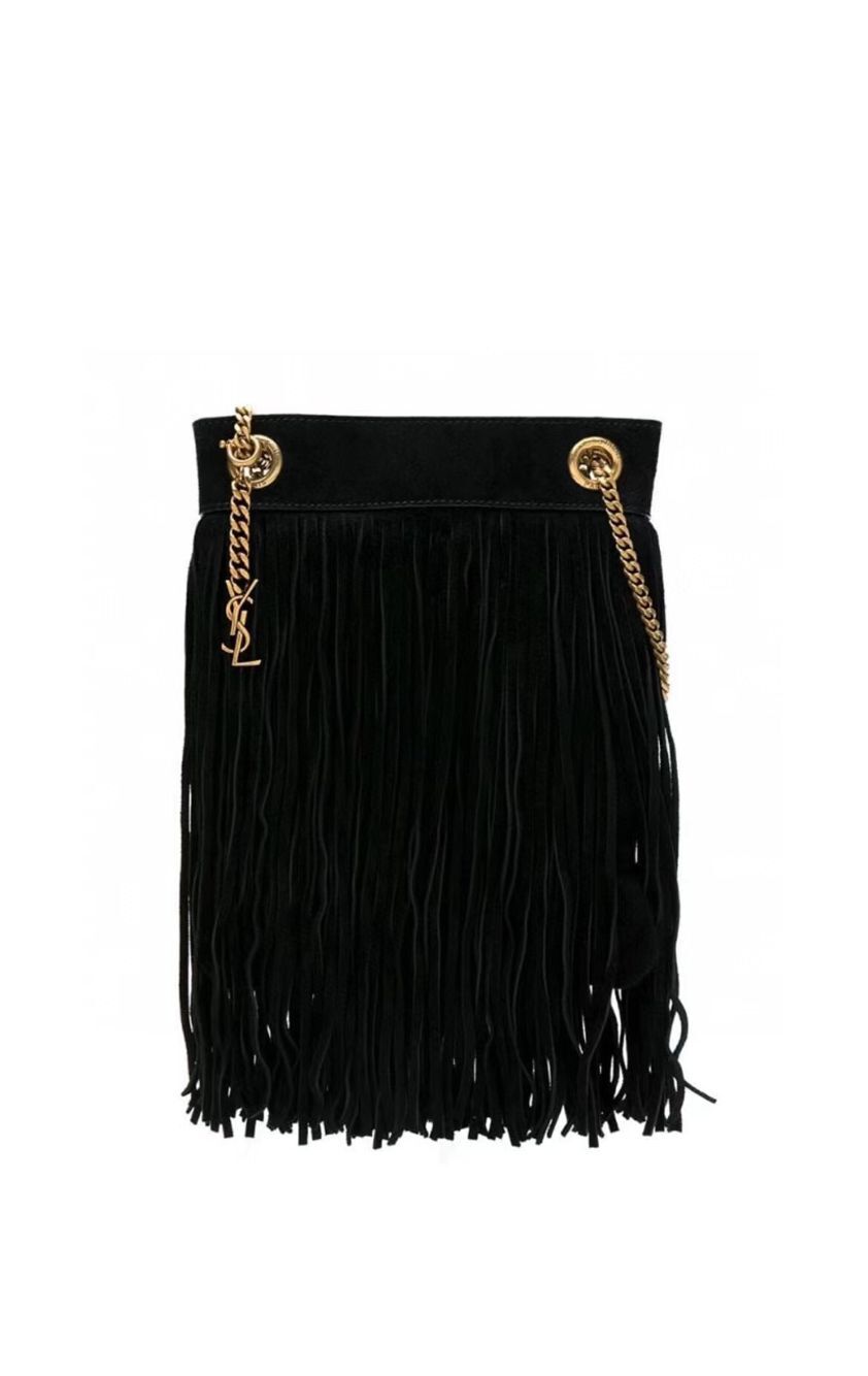 SAINT LAURENT SMALL CHAIN BAG IN SMOOTH LEATHER WITH FRINGES 683378 BLACK