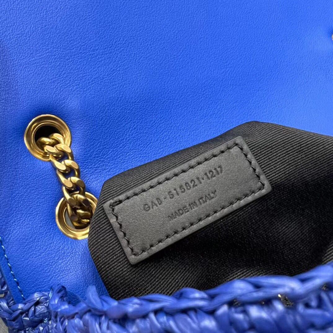 SAINT LAURENT JAMIE MEDIUM CHAIN BAG CARRE RIVE GAUCHE IN CROCHET RAFFIA AND SMOOTH LEATHER 515821 BLUE