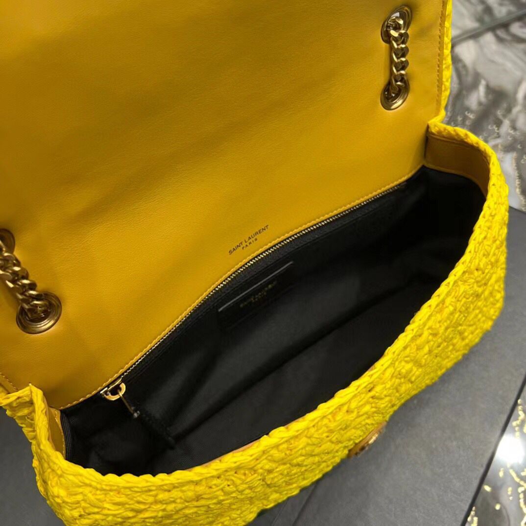 SAINT LAURENT JAMIE MEDIUM CHAIN BAG CARRE RIVE GAUCHE IN CROCHET RAFFIA AND SMOOTH LEATHER 515821 YELLOW