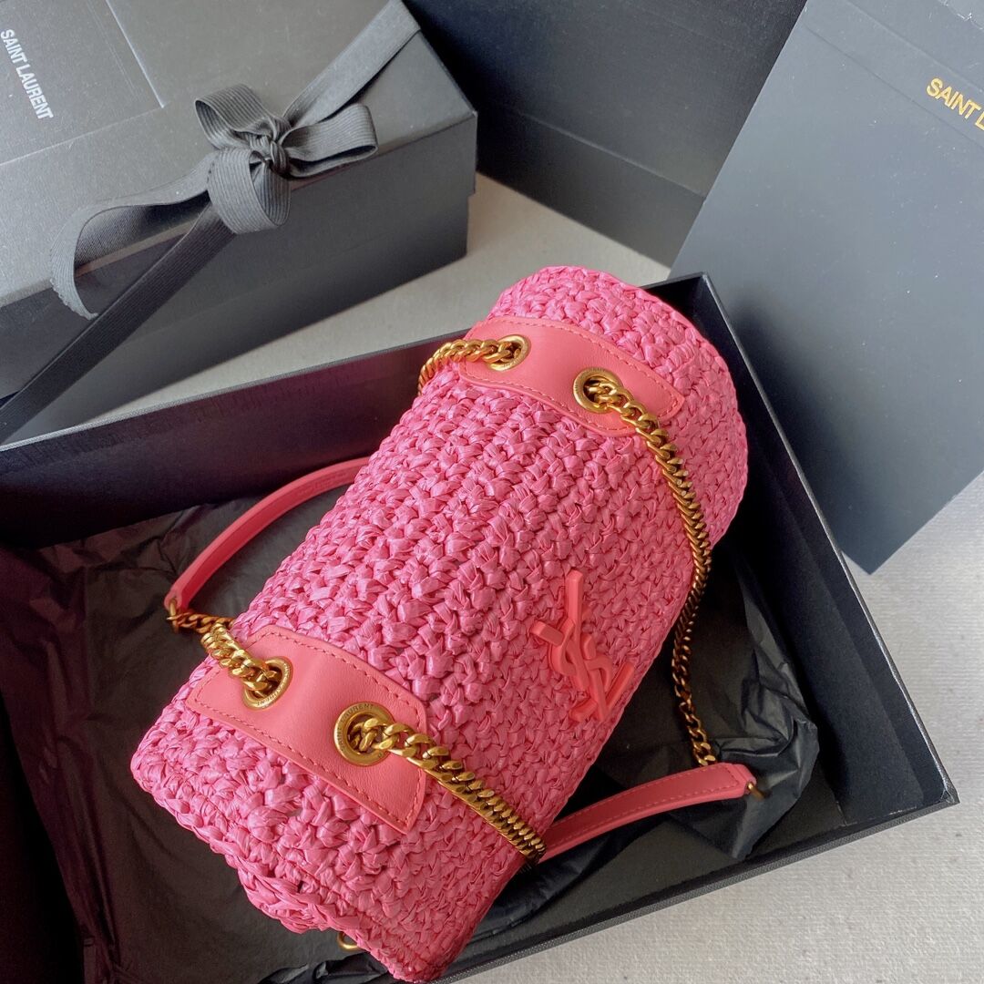 SAINT LAURENT NIKI SMALL CHAIN BAG IN RAFFIA 498892 ROSE